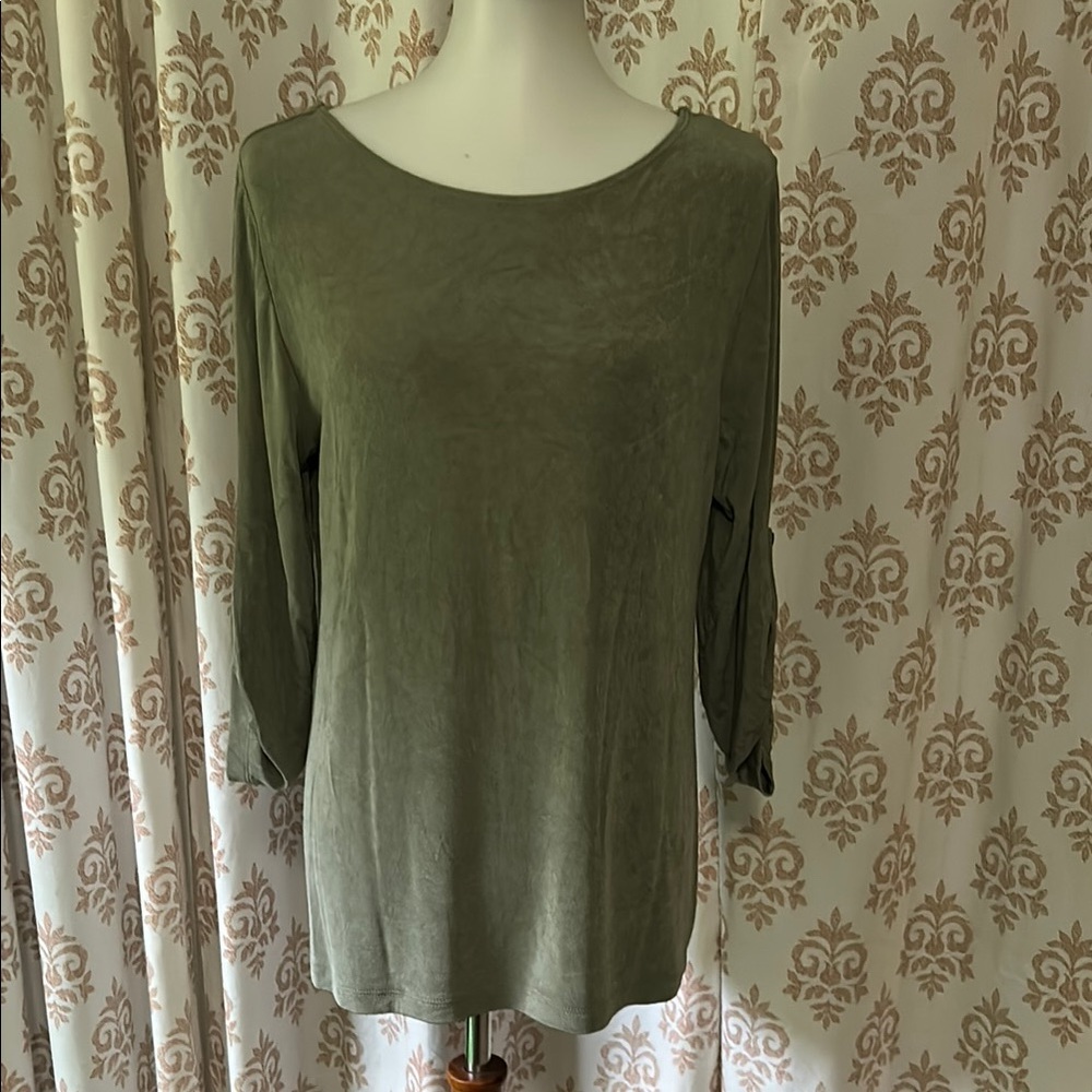 Chico's olive Green 3/4 Sleeve Tunic Top L